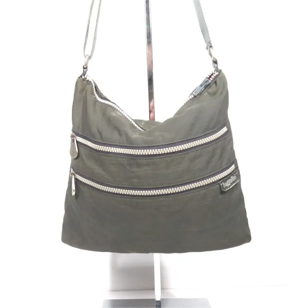 Baggallini Three Zip Crossbody Shoulder Bag Grey Organizer Small